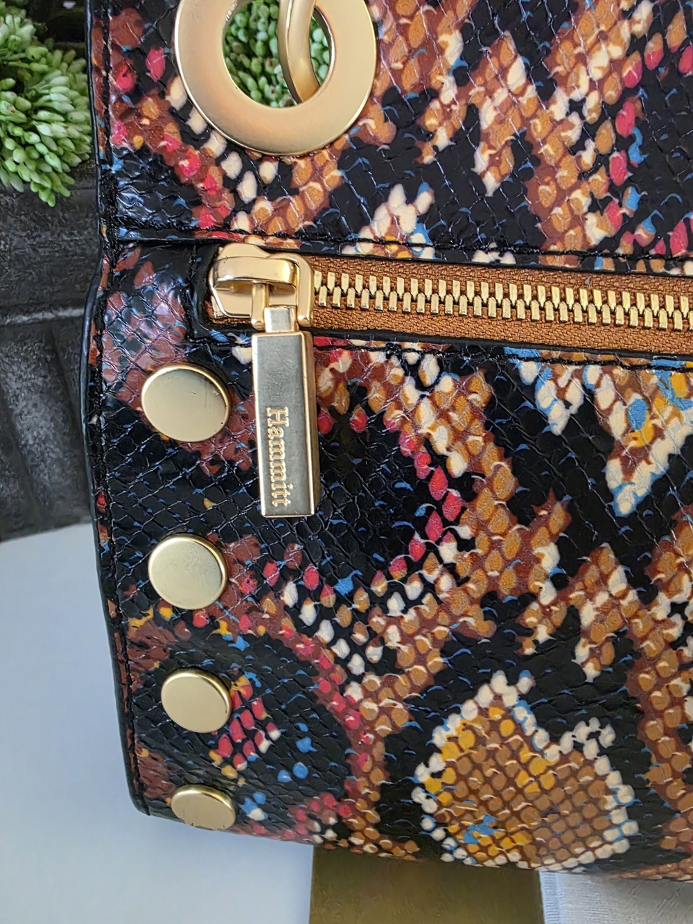 Hammitt Tony Small Botanical Snake Print Leather Crossbody Brushed Gold - Picture 4 of 15
